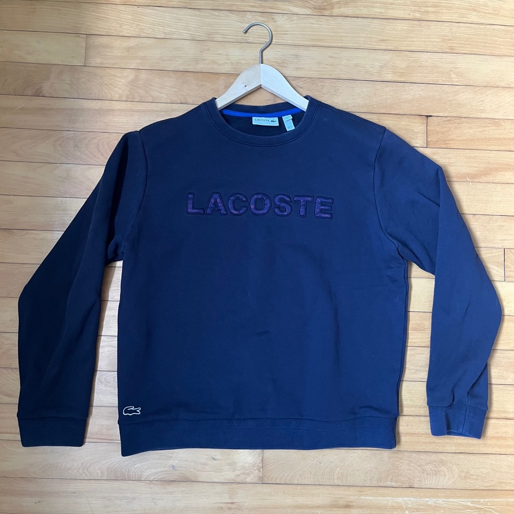 Lacoste Mens Navy Blue Purple Camo Logo Crewneck Sweatshirt Size L FR 5